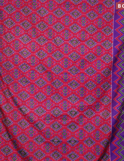 Semi tussar saree pink and dual shade of bluish maroon with allover ikat prints and zari woven border