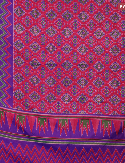 Semi tussar saree pink and dual shade of bluish maroon with allover ikat prints and zari woven border