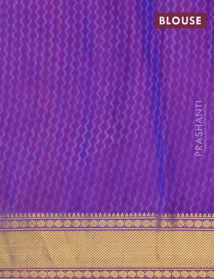 Semi tussar saree pink and dual shade of bluish maroon with allover ikat prints and zari woven border