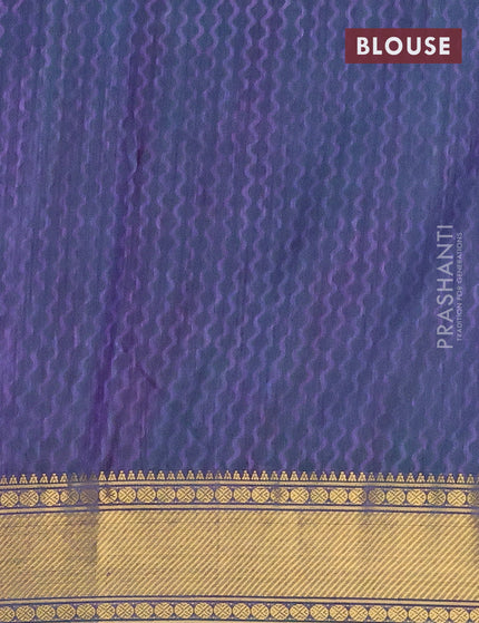 Semi tussar saree teal green and dual shade of blue with allover ikat prints and zari woven border