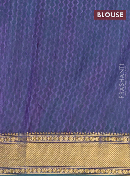 Semi tussar saree teal green and dual shade of blue with allover ikat prints and zari woven border