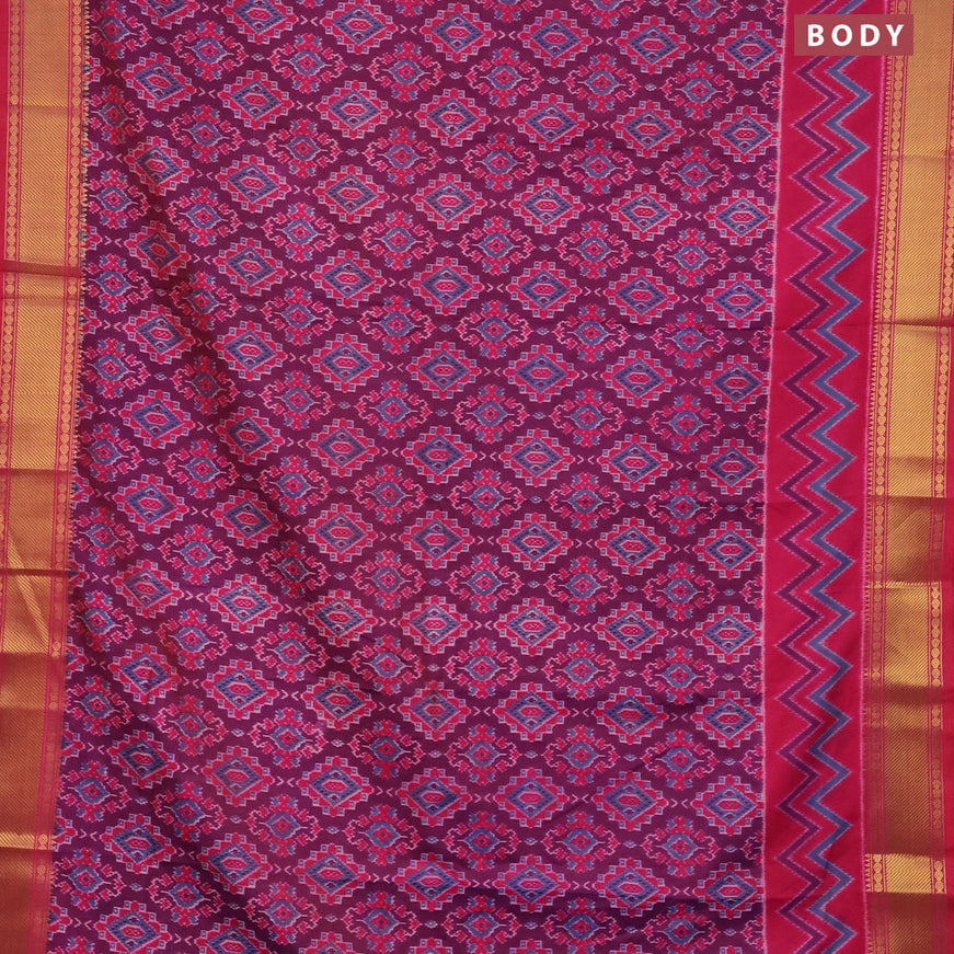 Semi tussar saree dual shade of purple and pink with allover ikat prints and zari woven border