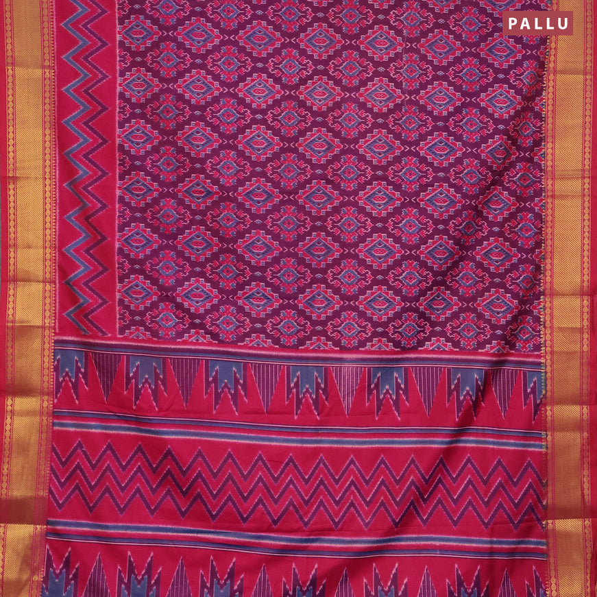 Semi tussar saree dual shade of purple and pink with allover ikat prints and zari woven border