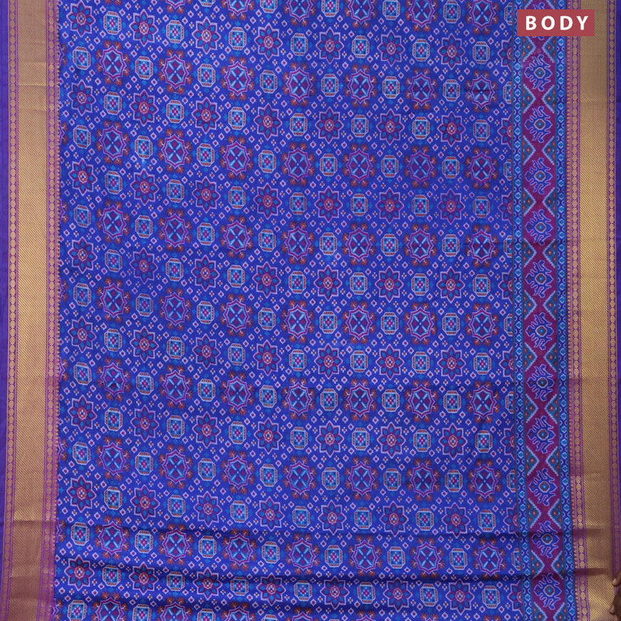 Semi tussar saree blue and dual shade of purple with allover ikat prints and zari woven border