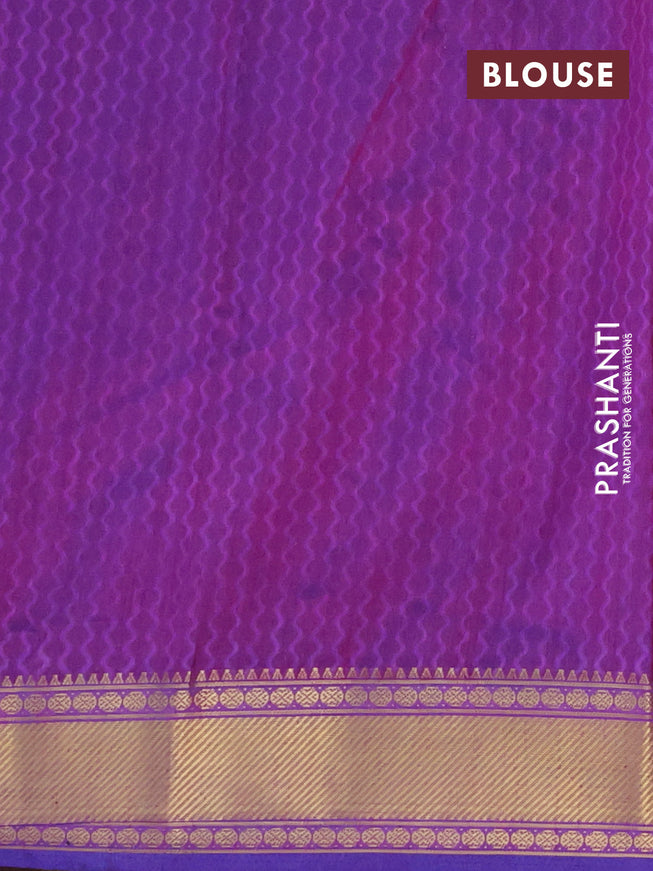 Semi tussar saree blue and dual shade of purple with allover ikat prints and zari woven border