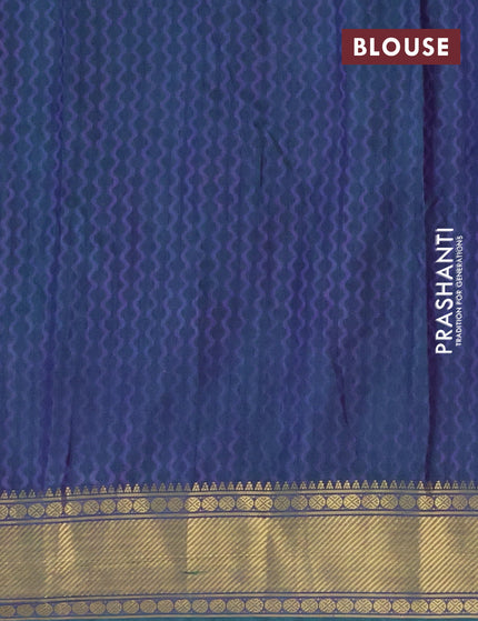 Semi tussar saree cs blue and dual shade of green with allover ikat prints and zari woven border