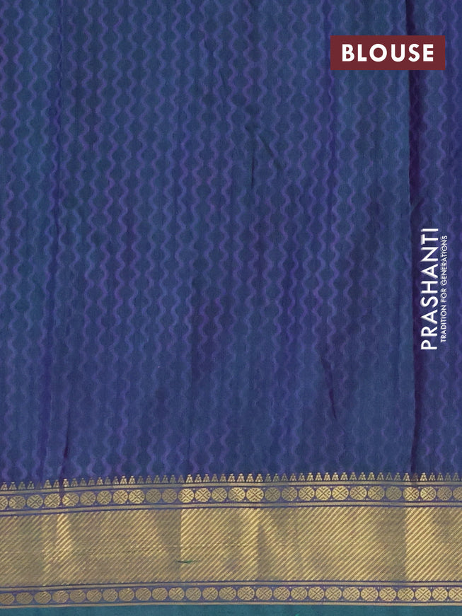 Semi tussar saree cs blue and dual shade of green with allover ikat prints and zari woven border