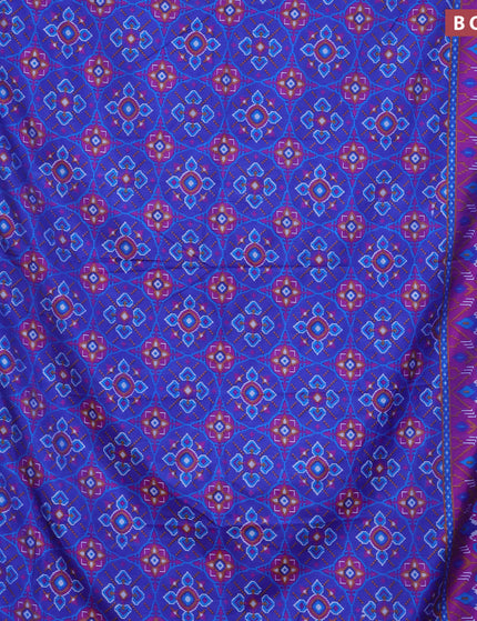 Semi tussar saree blue and purple with allover ikat prints and zari woven border