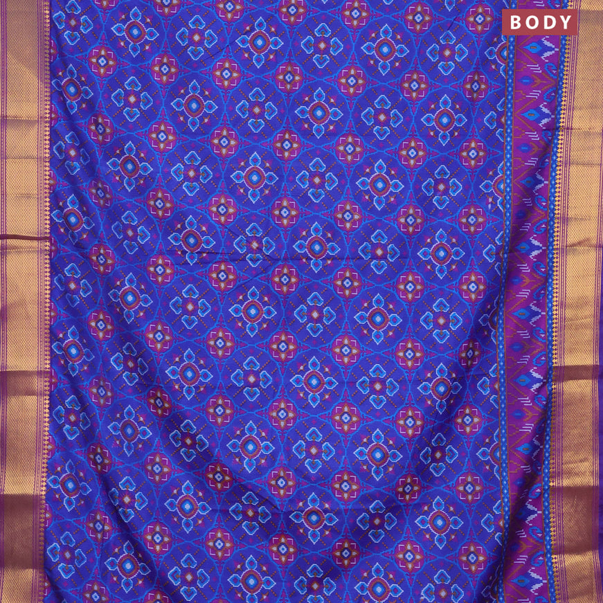 Semi tussar saree blue and purple with allover ikat prints and zari woven border