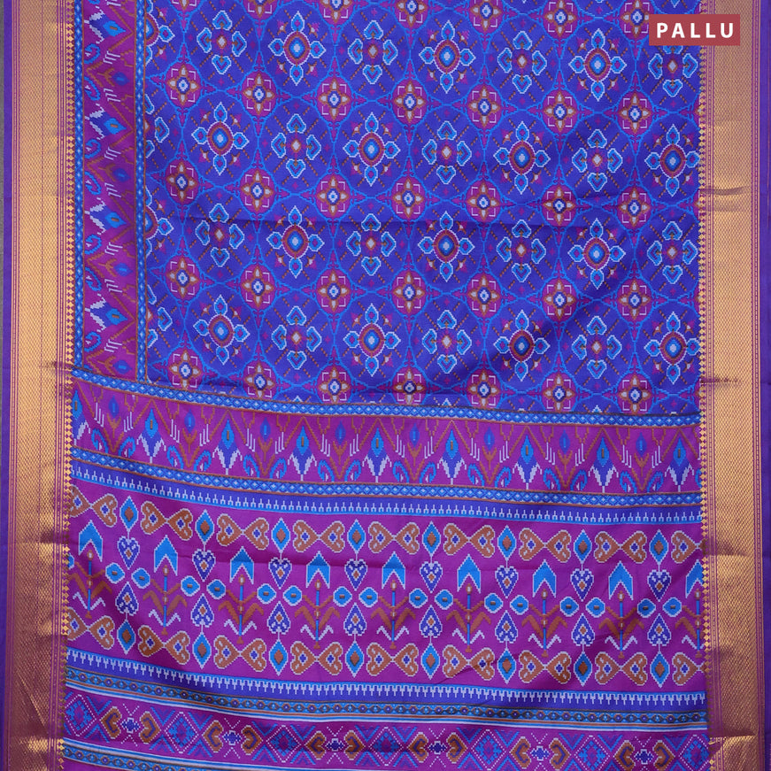 Semi tussar saree blue and purple with allover ikat prints and zari woven border