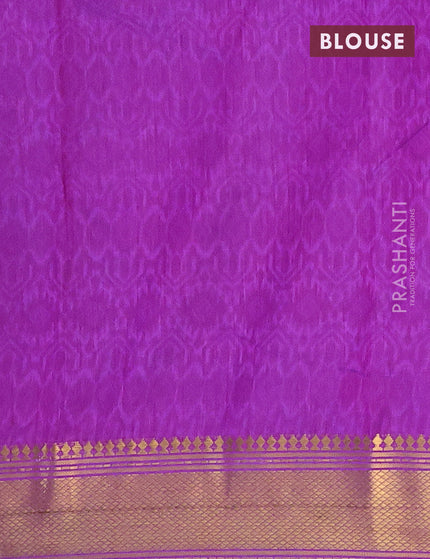 Semi tussar saree blue and purple with allover ikat prints and zari woven border