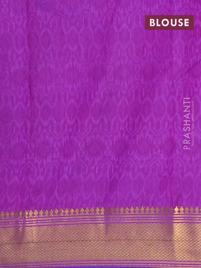 Semi tussar saree blue and purple with allover ikat prints and zari woven border