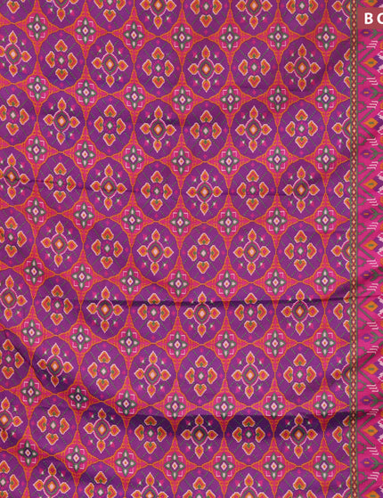 Semi tussar saree dual shade of purple and pink with allover ikat prints and zari woven border