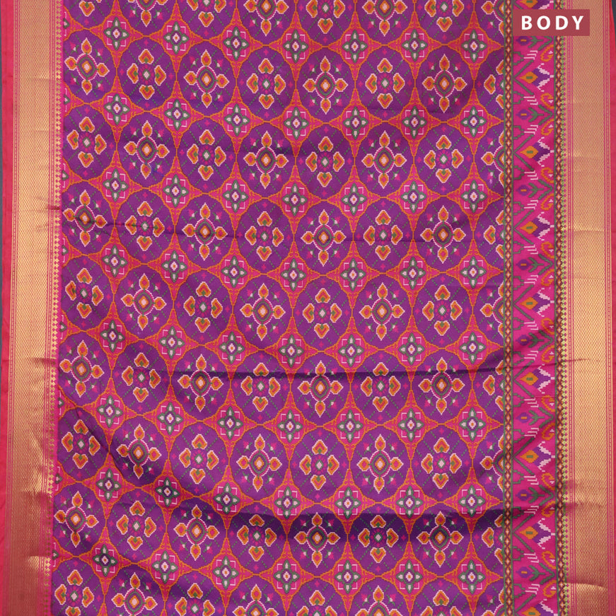 Semi tussar saree dual shade of purple and pink with allover ikat prints and zari woven border