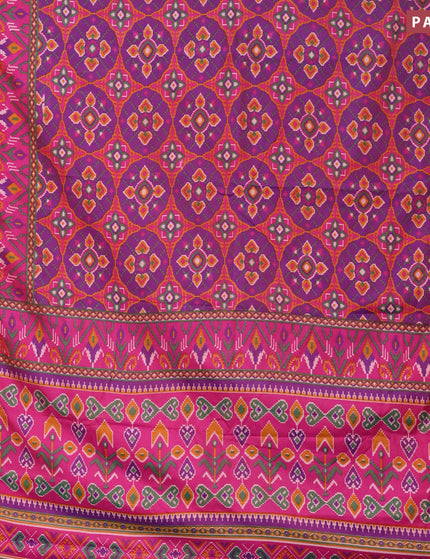 Semi tussar saree dual shade of purple and pink with allover ikat prints and zari woven border