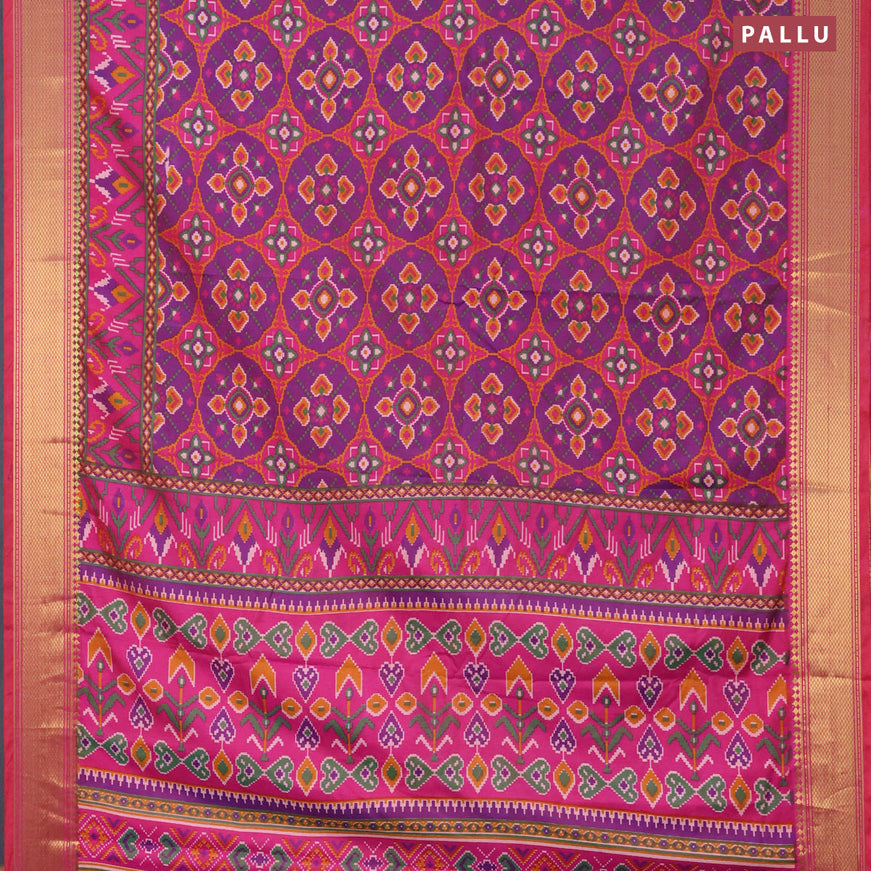 Semi tussar saree dual shade of purple and pink with allover ikat prints and zari woven border