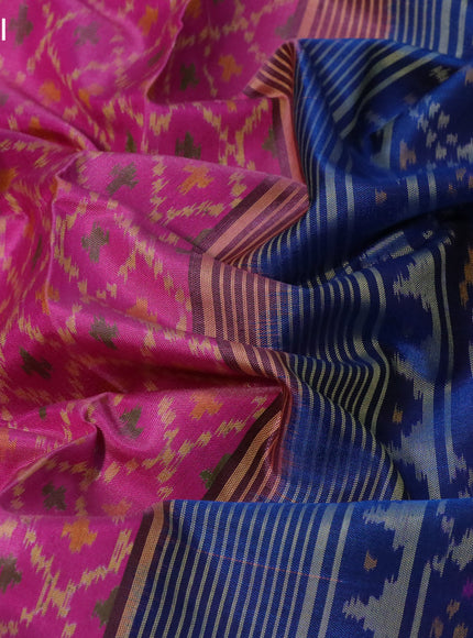 Rajkot patola silk saree pink and cs blue with allover ikat weaves and long ikat woven zari border