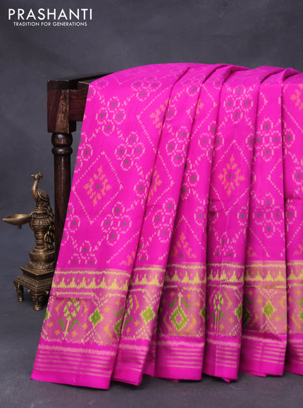 Rajkot patola silk saree pink with allover ikat weaves and long ikat woven zari border