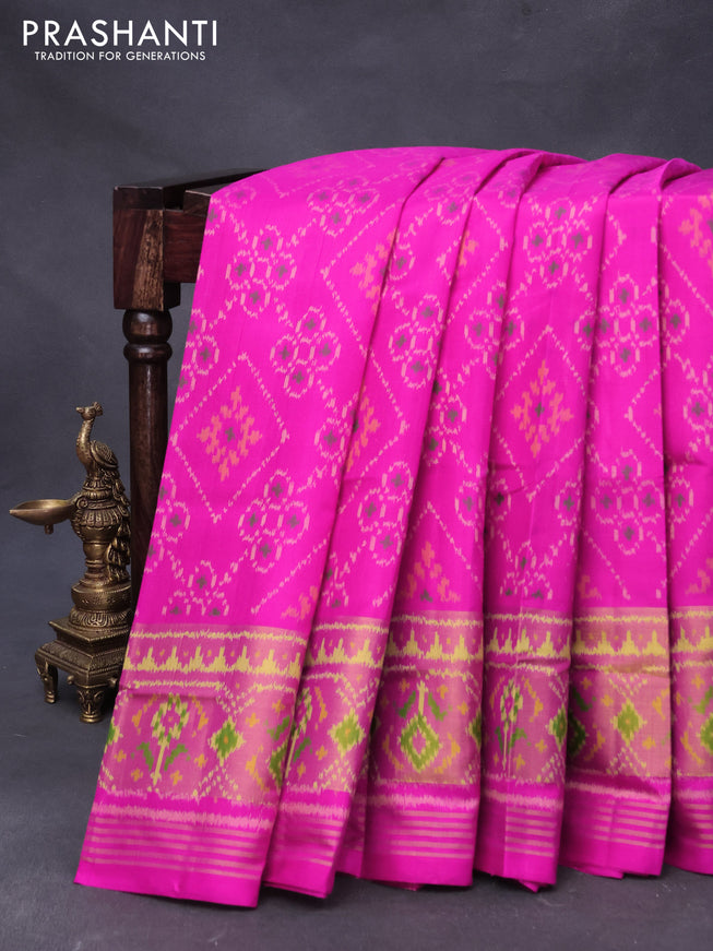 Rajkot patola silk saree pink with allover ikat weaves and long ikat woven zari border