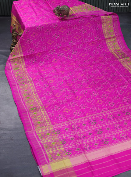 Rajkot patola silk saree pink with allover ikat weaves and long ikat woven zari border