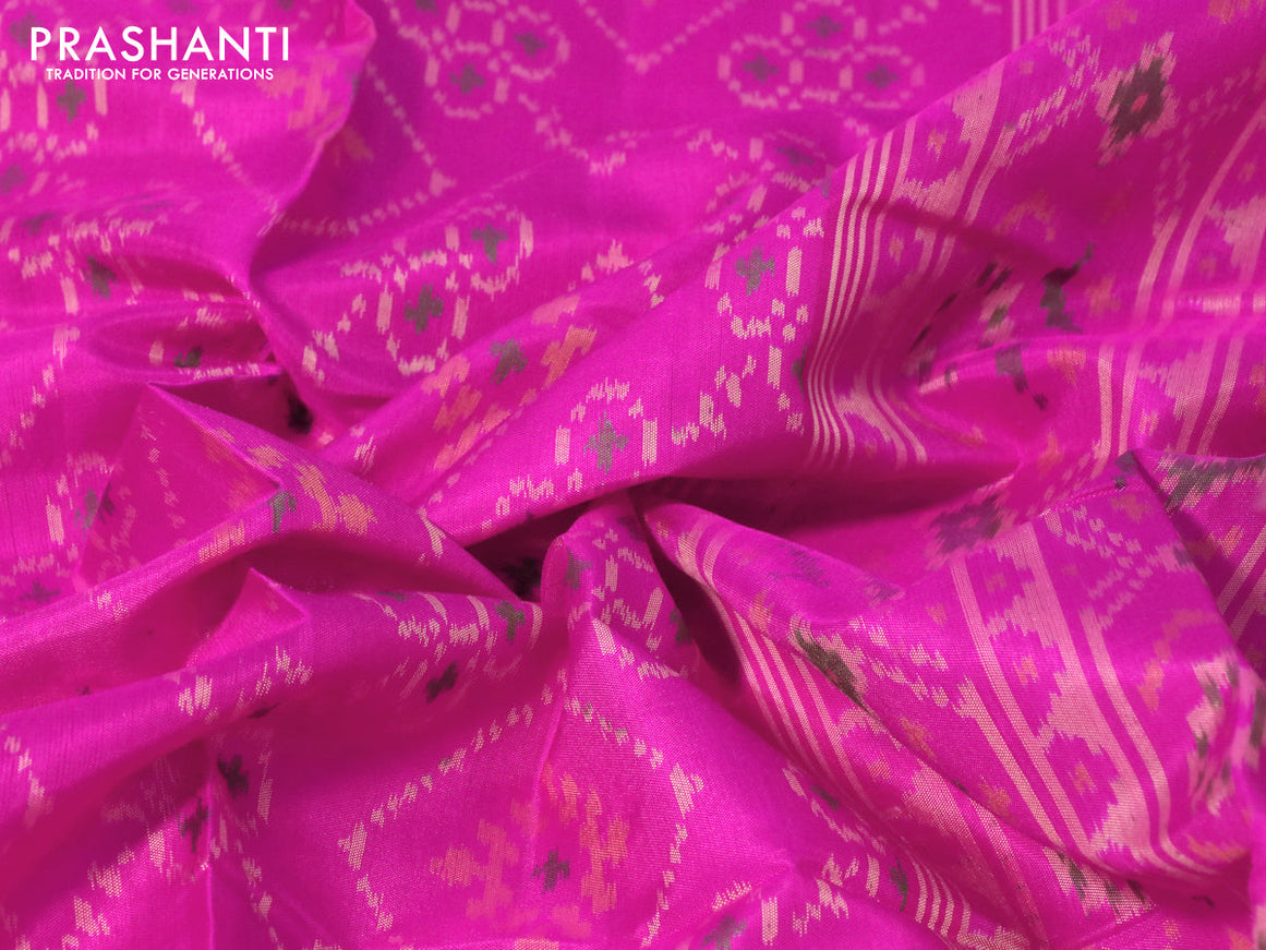 Rajkot patola silk saree pink with allover ikat weaves and long ikat woven zari border