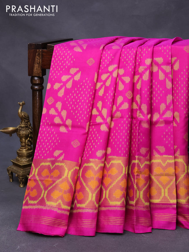 Rajkot patola silk saree pink with allover ikat weaves & woven buttas and long ikat woven zari border