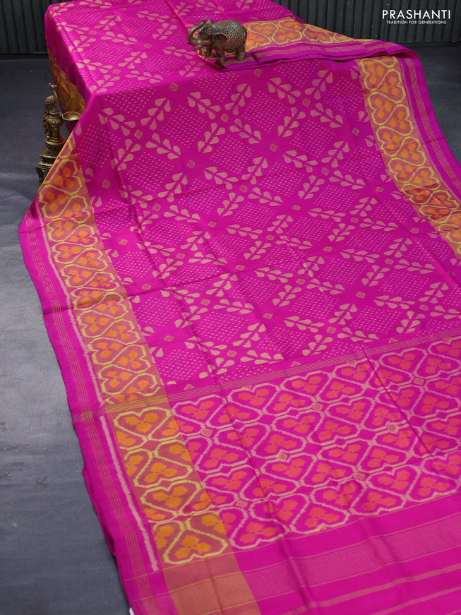 Rajkot patola silk saree pink with allover ikat weaves & woven buttas and long ikat woven zari border