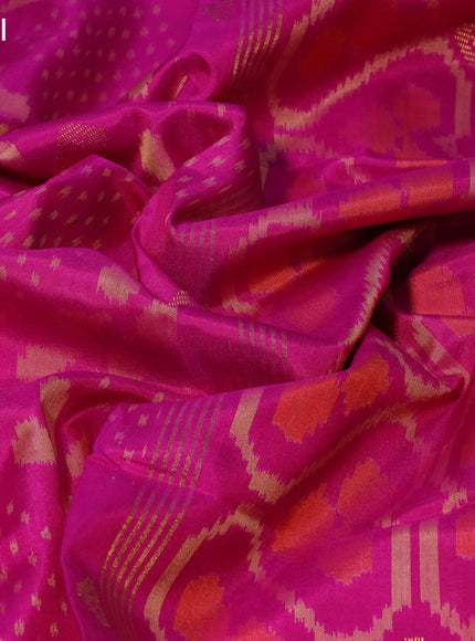 Rajkot patola silk saree pink with allover ikat weaves & woven buttas and long ikat woven zari border