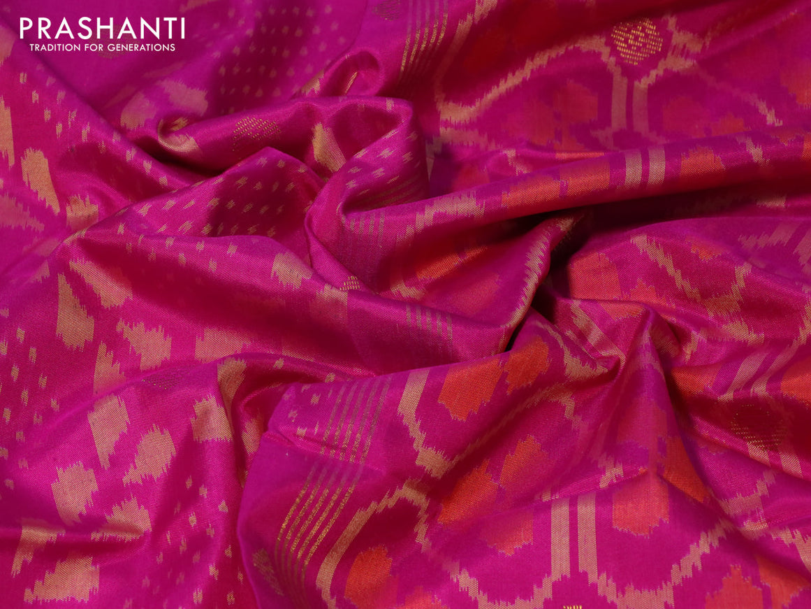 Rajkot patola silk saree pink with allover ikat weaves & woven buttas and long ikat woven zari border