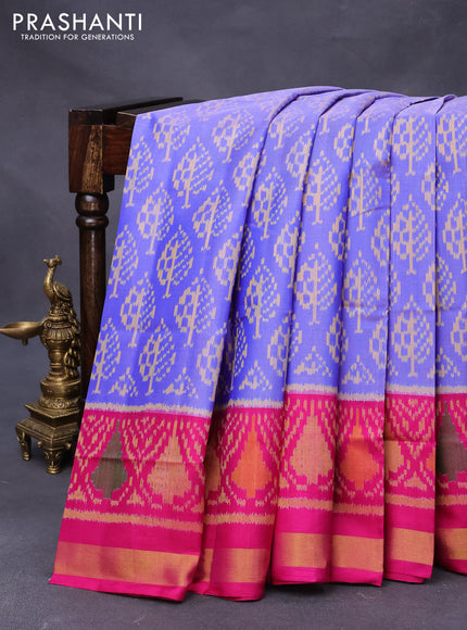 Rajkot patola silk saree blue and pink with allover ikat weaves and zari woven border