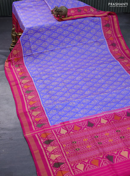 Rajkot patola silk saree blue and pink with allover ikat weaves and zari woven border