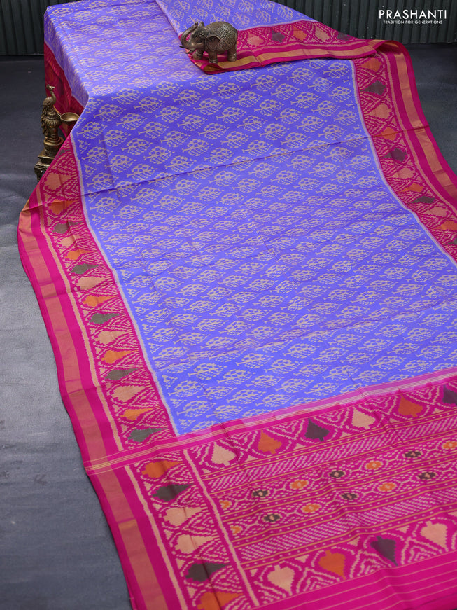 Rajkot patola silk saree blue and pink with allover ikat weaves and zari woven border