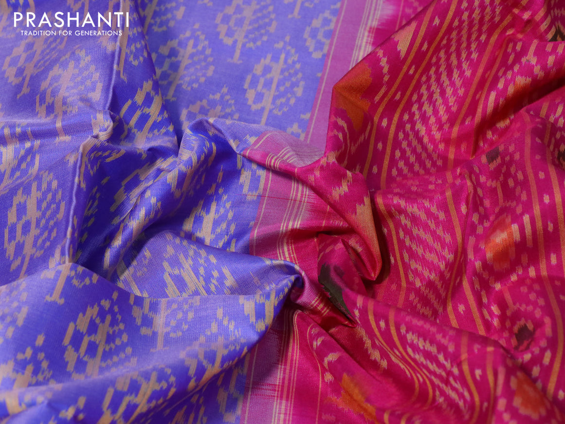 Rajkot patola silk saree blue and pink with allover ikat weaves and zari woven border