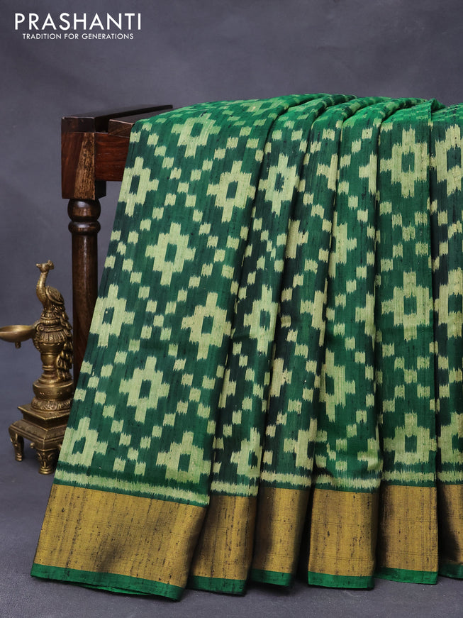 Rajkot patola silk saree green with allover ikat weaves & jute finished and zari woven border