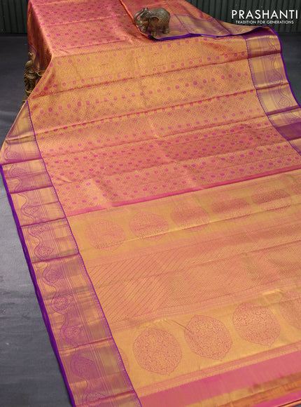 Pure kanjivaram tissue silk saree pink and violet with allover zari woven brocade weaves and zari woven border