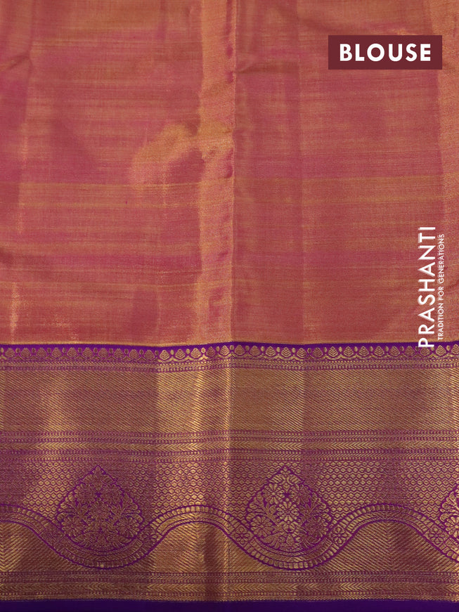 Pure kanjivaram tissue silk saree pink and violet with allover zari woven brocade weaves and zari woven border