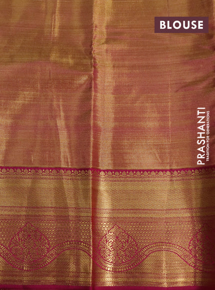 Pure kanjivaram tissue silk saree dual shade of gold and pink with allover zari woven brocade weaves and zari woven border