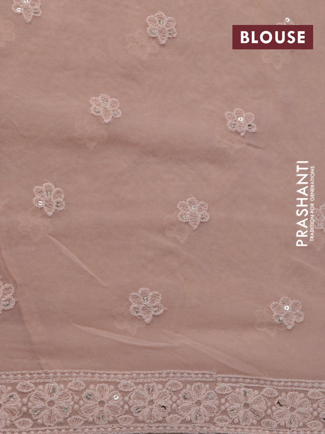 Georgette silk saree peach shade with allover lucknowi work & sequin work