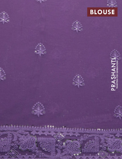 Georgette silk saree violet with allover lucknowi work & sequin work