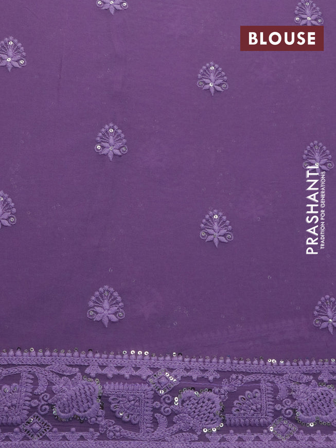 Georgette silk saree violet with allover lucknowi work & sequin work