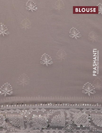 Georgette silk saree grey with allover lucknowi work & sequin work