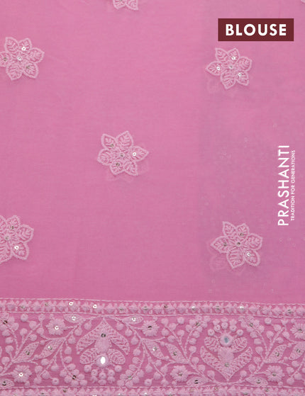 Georgette silk saree light pink with allover lucknowi work & sequin work