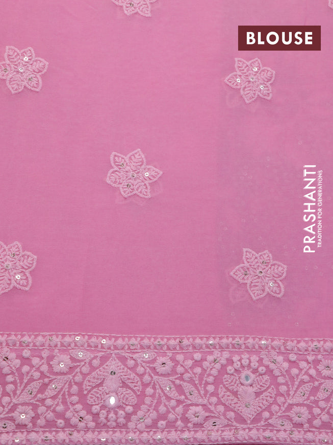 Georgette silk saree light pink with allover lucknowi work & sequin work