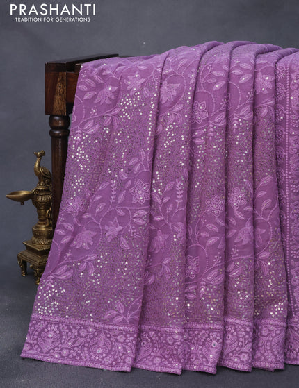 Georgette silk saree mild purple with allover lucknowi work & sequin work