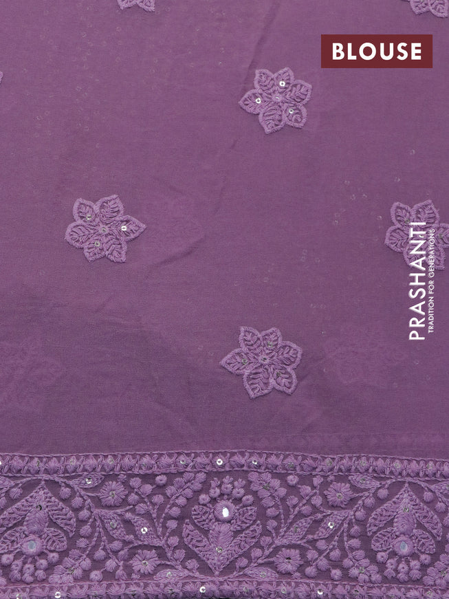 Georgette silk saree mild purple with allover lucknowi work & sequin work