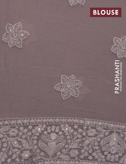 Georgette silk saree grey with allover lucknowi work & sequin work