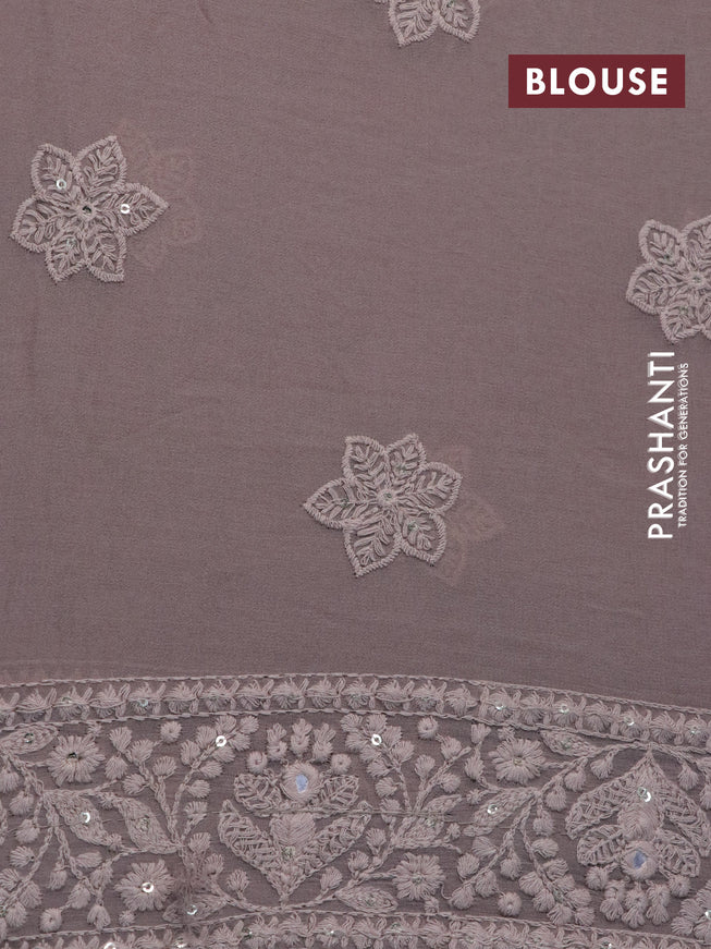 Georgette silk saree grey with allover lucknowi work & sequin work