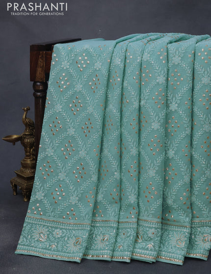 Georgette silk saree pastel blue with allover lucknowi work & sequin work