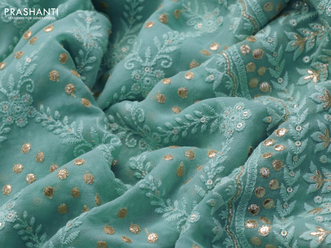 Georgette silk saree pastel blue with allover lucknowi work & sequin work