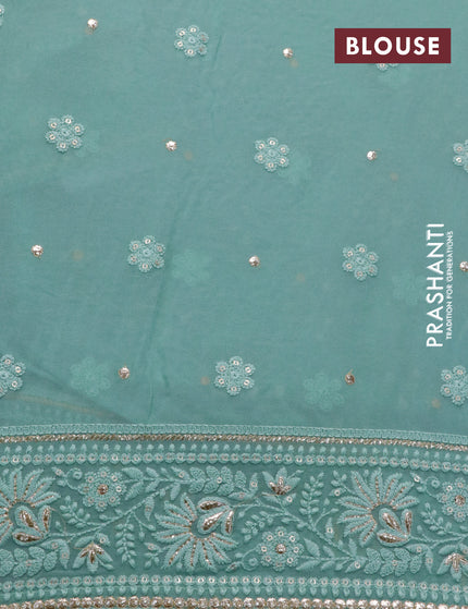 Georgette silk saree pastel blue with allover lucknowi work & sequin work